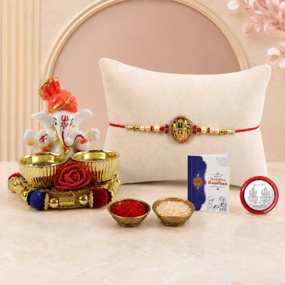 Ram Ji Multicolor Rakhi for Brother & Bhaiya with Ganesha Pooja Thali | Pack of 5