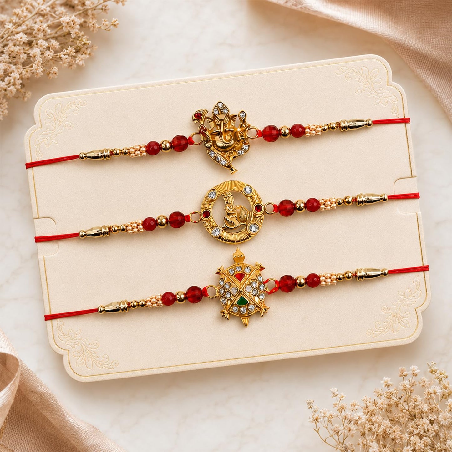 Ganesha Rakhi for Brother with Pooja Thali - Raksha Bandhan Gift Set, Pack of 7