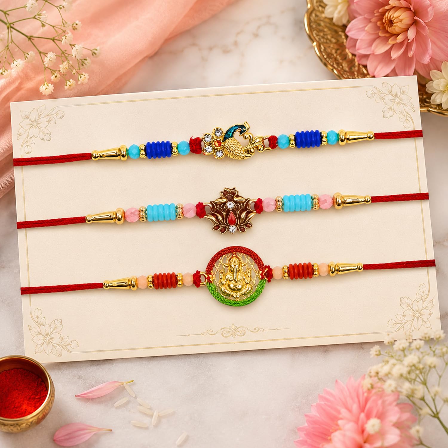 Rakhi for Brother with Kulfi Almonds 96gm - Raksha Bandhan Gift Set, Pack of 7