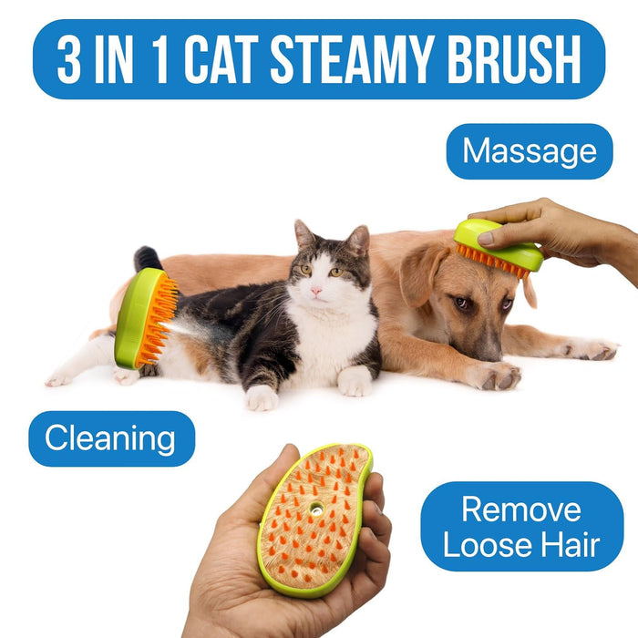 12918 3 In1 Cat Steamy Brush, Self Cleaning Steam Cat Brush Cat Steamer Brush for Massage Cat Grooming Brush Pet Hair Removal Comb for Cat and Dog, for Removing Tangled and Loose Hair