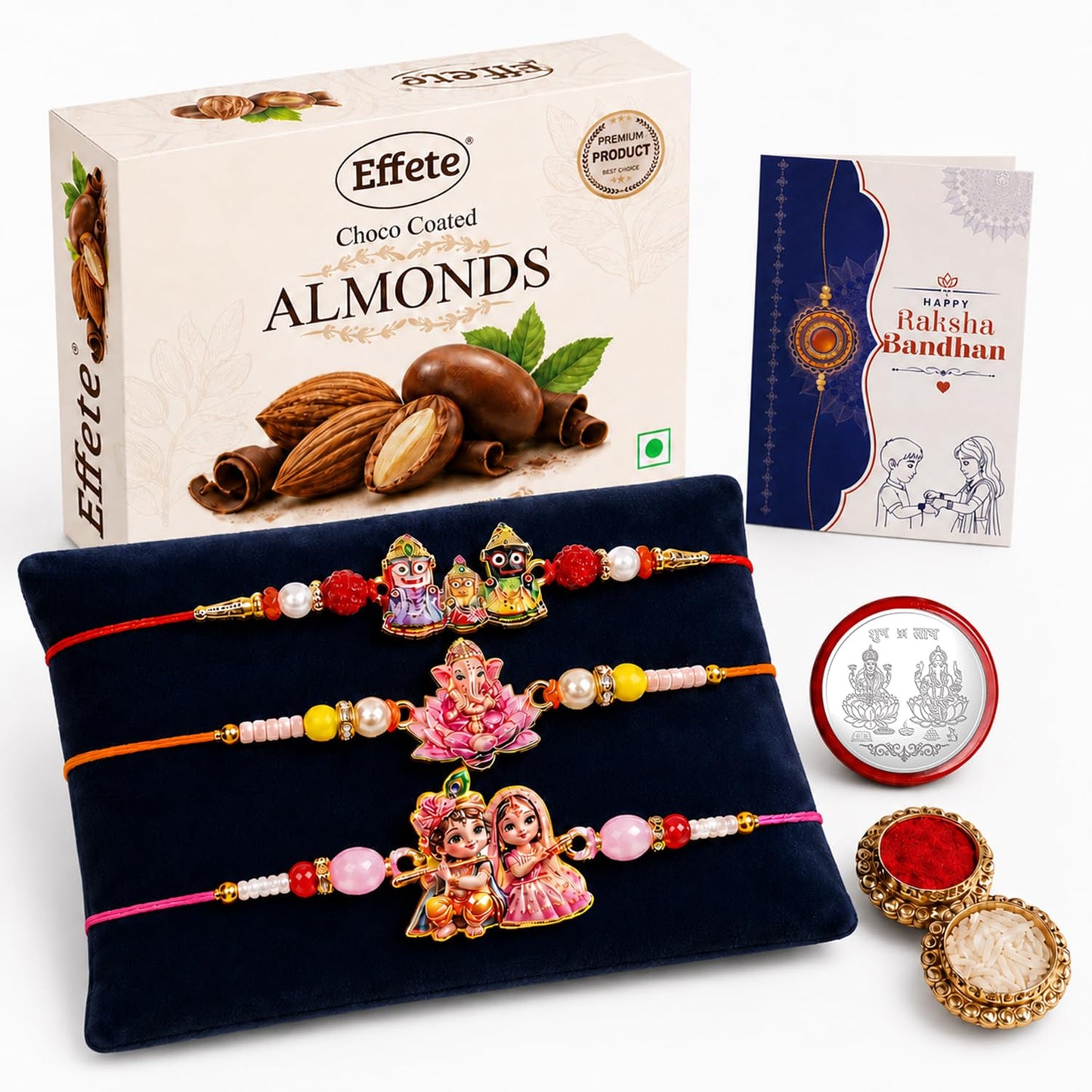 Ganesha Rakhi Combo - Raksha Bandhan Gift with Choco Almonds 32gm, Pack of 7 | Rakhi Gift