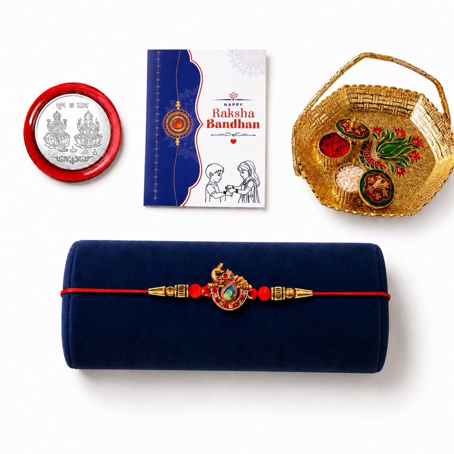 Bird Multicolor Rakhi for Brother & Bhaiya with Basket-Topli Pooja | Pack of 5