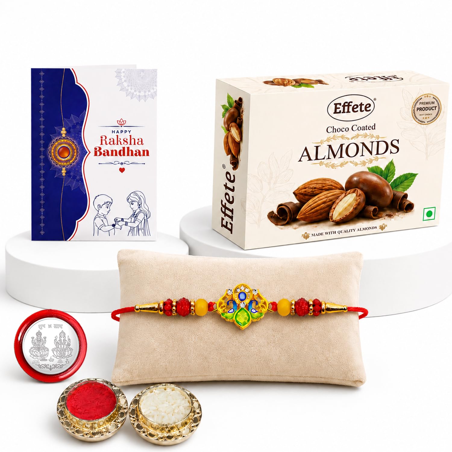Trishul Rakhi Combo - Raksha Bandhan Gift with Choco Almonds 32gm, Pack of 5 | Rakhi Gift