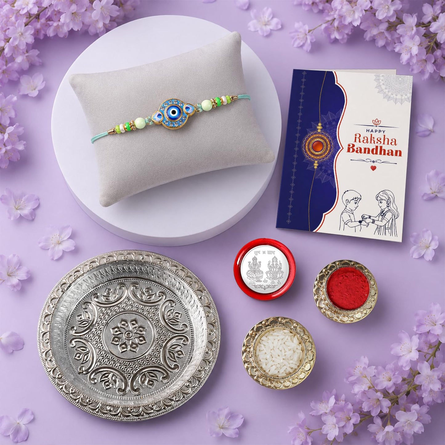 Evil Eye Multicolor Rakhi for Brother & Bhaiya with Silver Color | Pack of 5