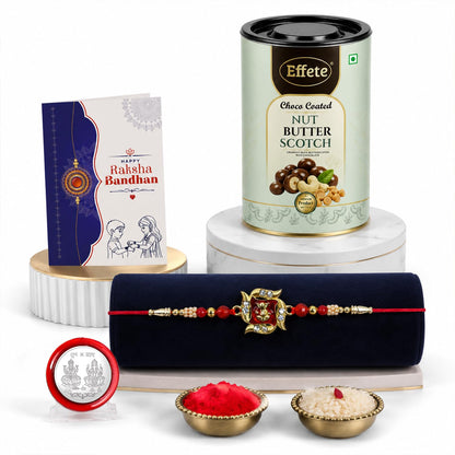 Ganesha Rakhi for Brother with Butter Scotch 96gm, Roli Tikka & Card, Pack of 5