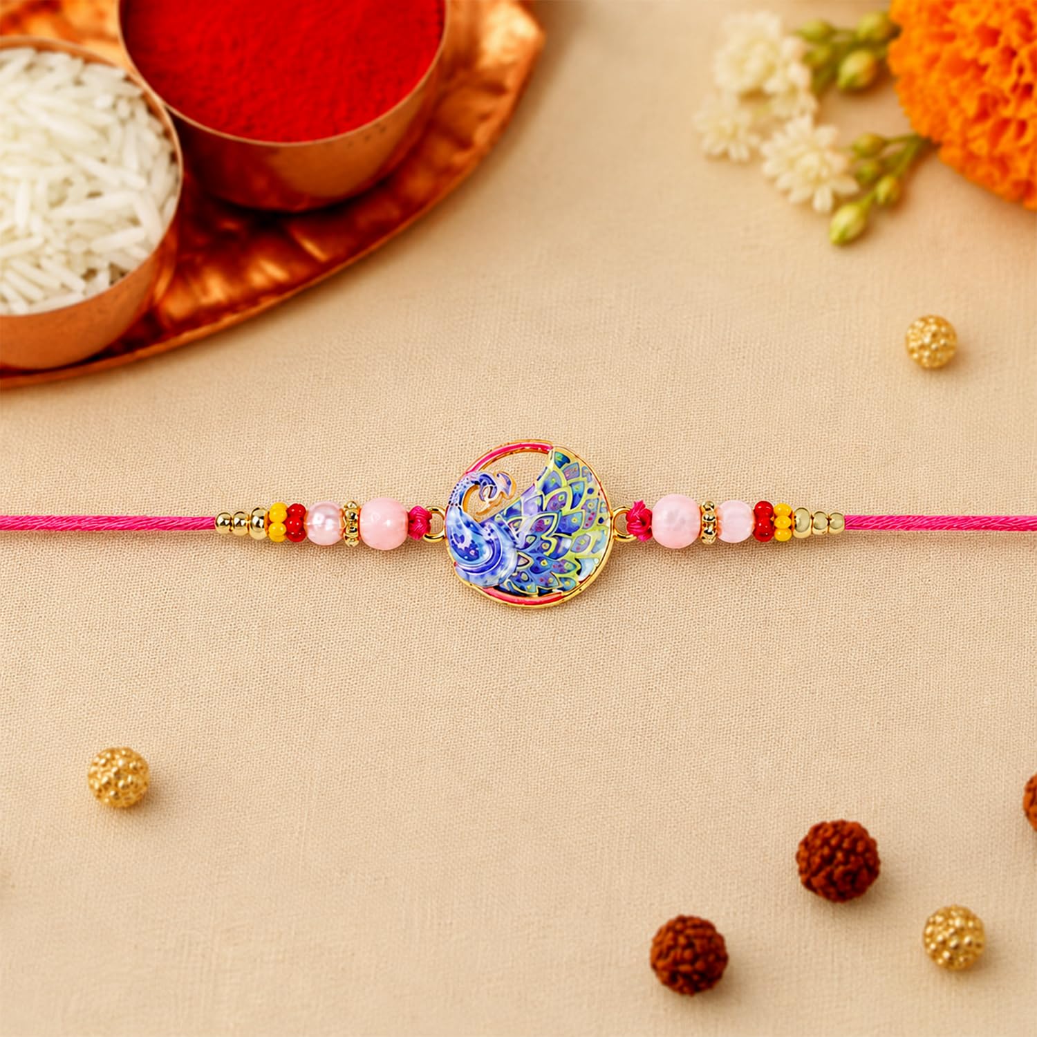 Designer Multicolor Ganesha & Peacock Rakhi Combo for Brother | Pack of 6