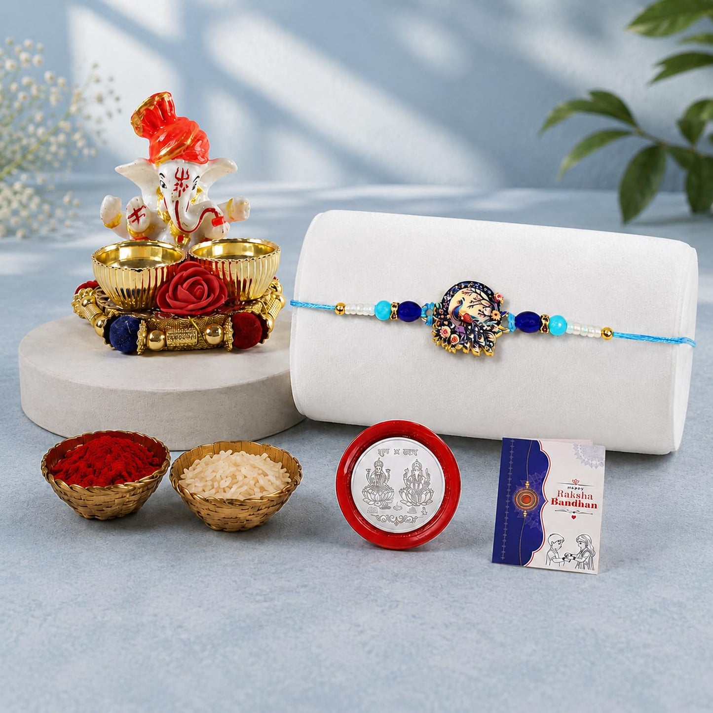 Peacock Multicolor Rakhi for Brother & Bhaiya with Ganesha Pooja | Pack of 5