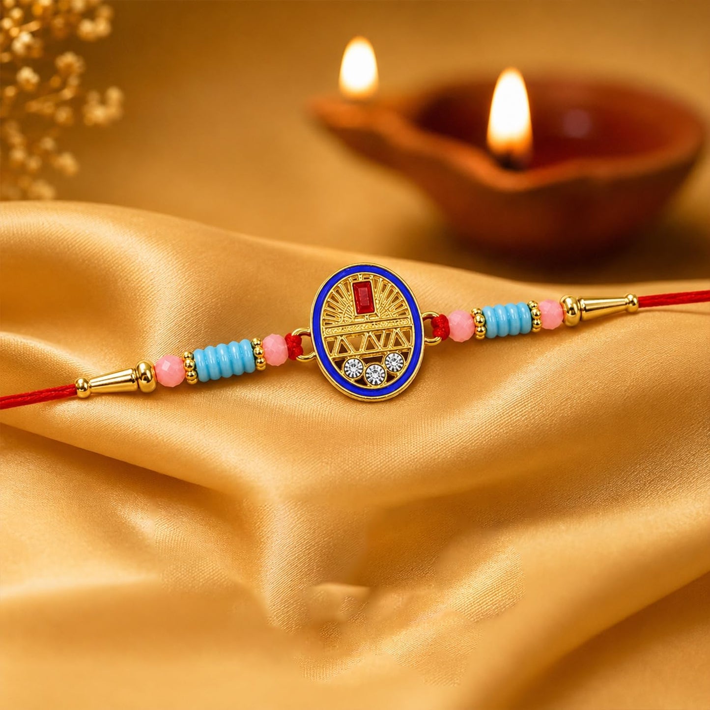 Ganesha Beads Rakhi for Brother with Tilak Set, Pooja Coin & Card, Rakhi Set (V6)
