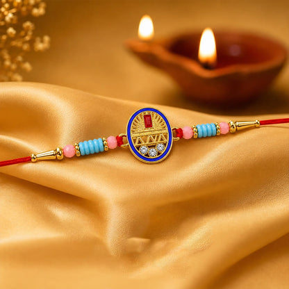 Ganesha Beads Rakhi for Brother with Tilak Set, Pooja Coin & Card, Rakhi Set (V6)