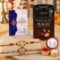 Om Rakhi for Brother with Chocolate Magic 96gm, Roli Tikka & Card | Pack of 6