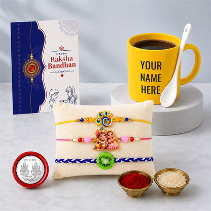 Krishna Radha, Kiwi, Bird Multicolor Rakhi for Brother with Customized Plastic