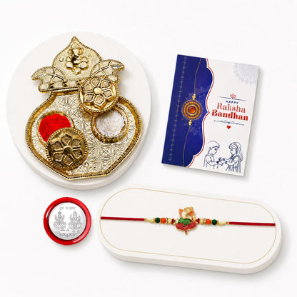 Flower Multicolor Rakhi for Brother & Bhaiya with Kalash Shape Pooja | Pack of 5