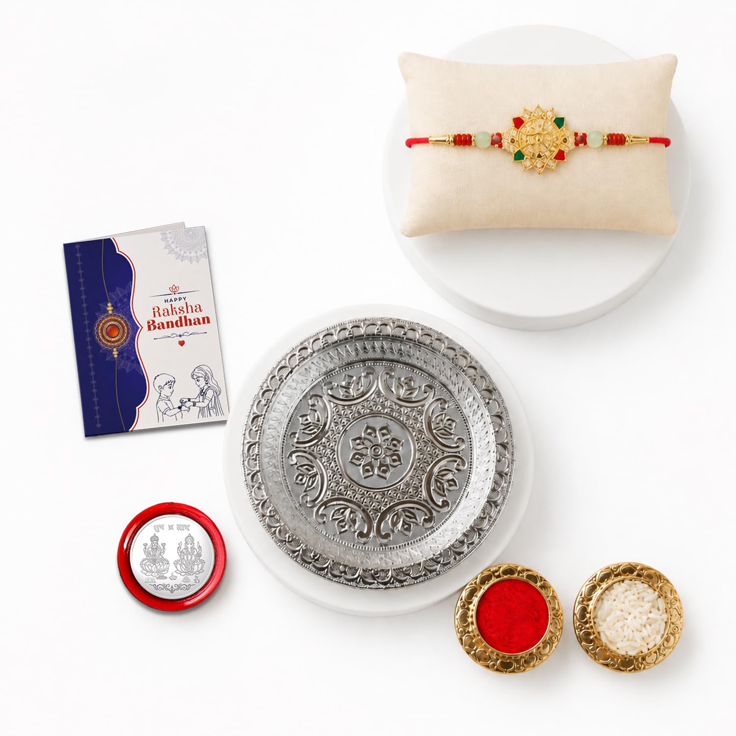 Om Multicolor Rakhi for Brother & Bhaiya with Silver Color Pooja | Pack of 5
