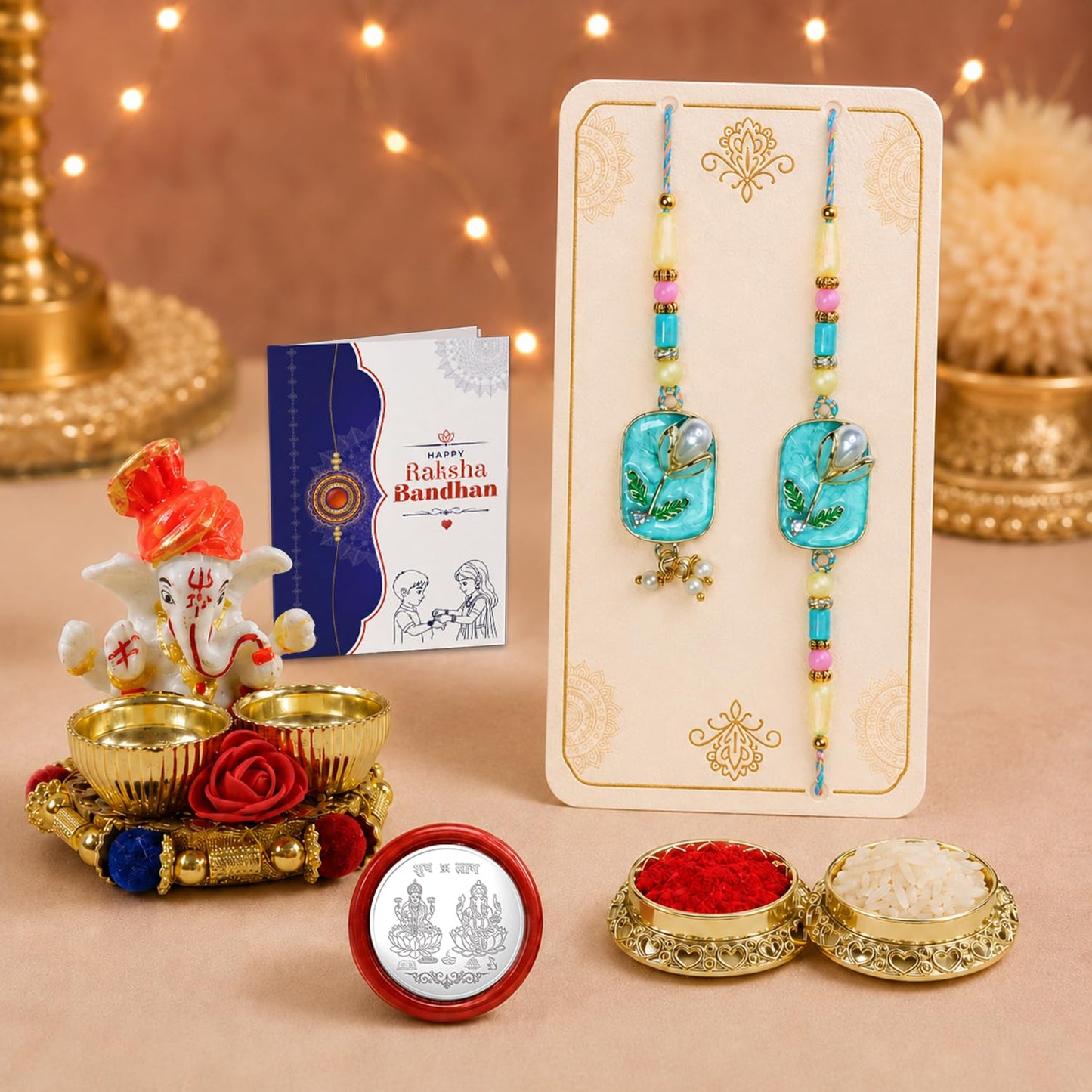 Designer Elegant Multicolor Lumba Rakhi Combo for Brother Bhaiya Bhai | Pack of 5