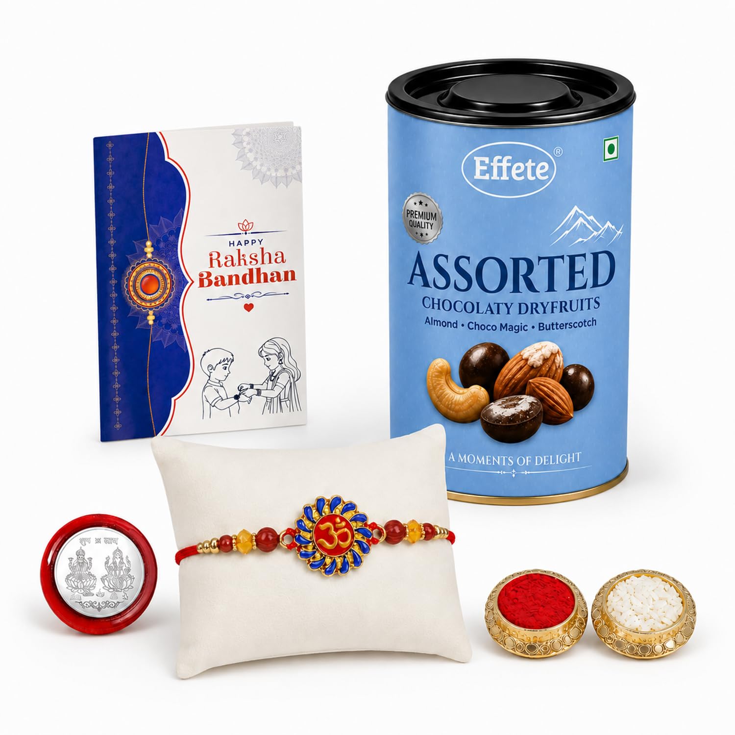 Om Rakhi Combo - Raksha Bandhan Gift with Assorted Choco 96gm, Pack of 5 | Rakhi Gift