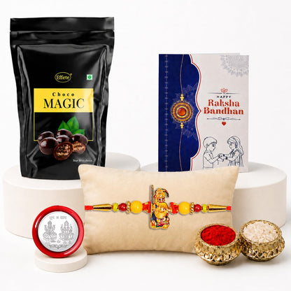 Ganesha Rakhi for Brother with Choco Magic Pouch, Roli Tikka & Card | Pack of 5