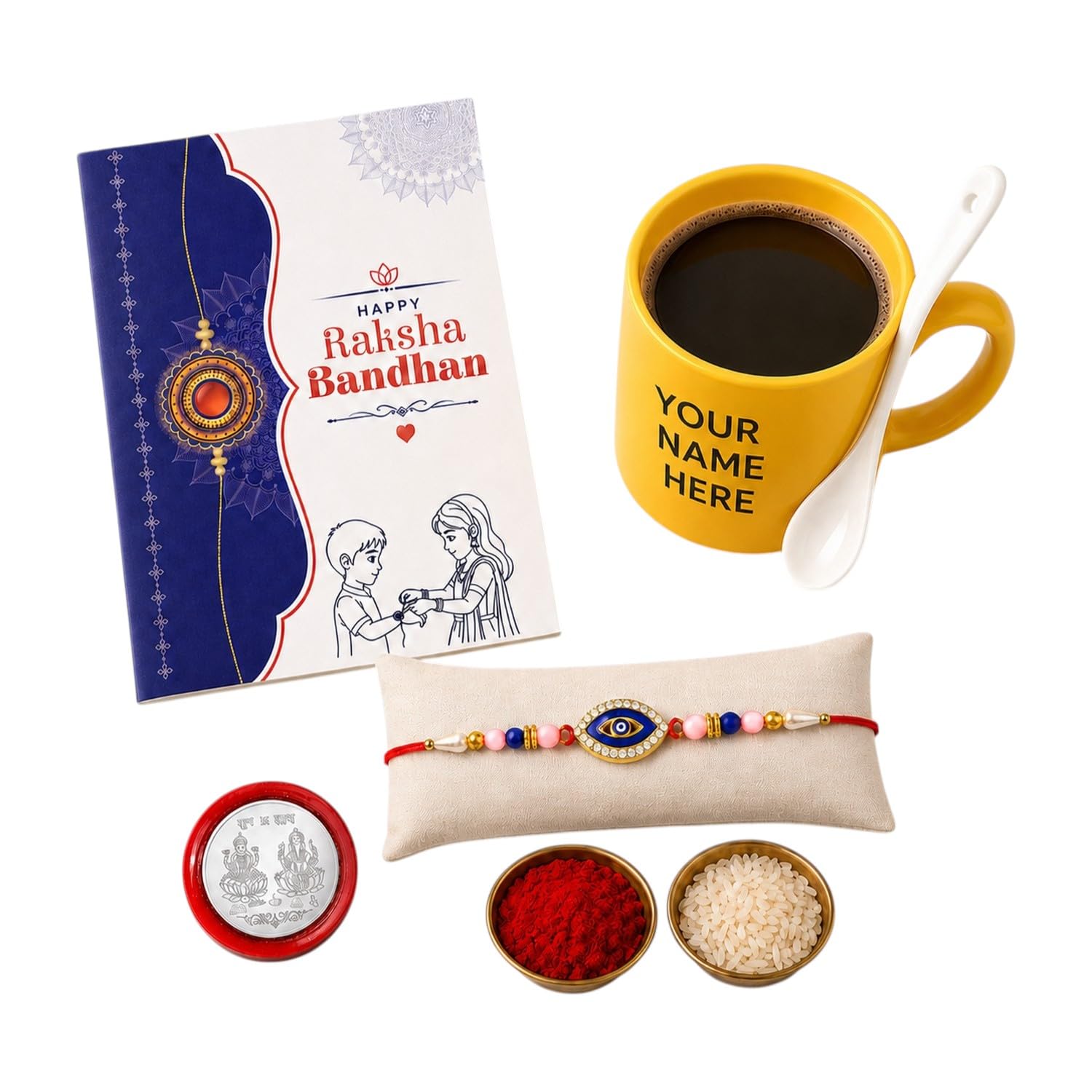 Evil Eye Multicolor Rakhi for Brother & Bhaiya with Customise Plastic | Pack of 5