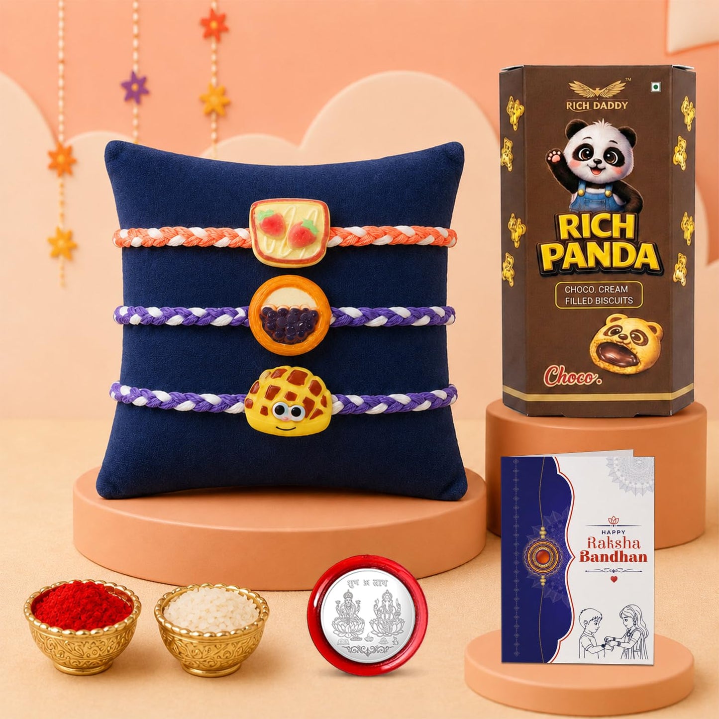 Rakhi for Brother with Biscuit 60gm - Rakshabandhan Gift Set, Pack of 7