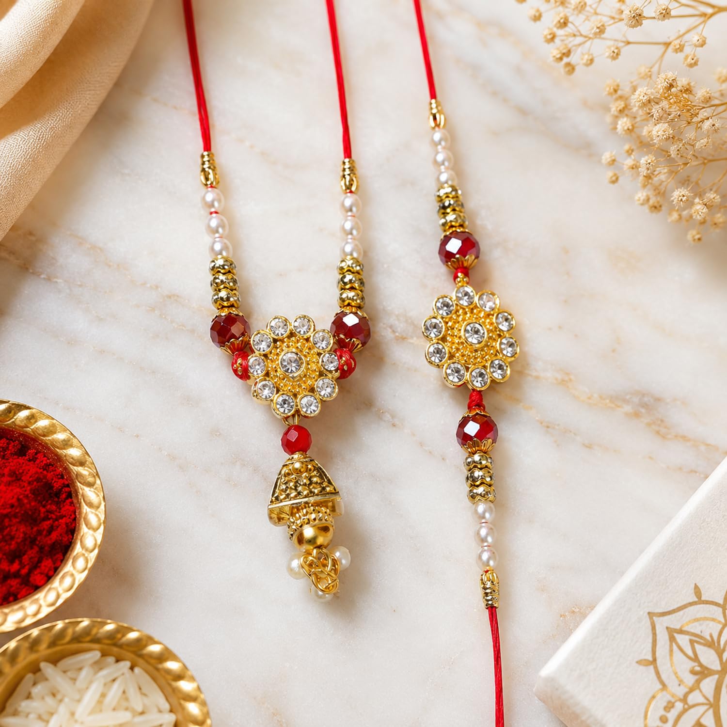 Rakhi for Brother with Peacock Pooja Thali - Raksha Bandhan Gift, Pack of 7