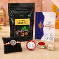 Round Floral Lotus Rakhi for Brother with Choco Magic Standy Pouch, Pack of 5