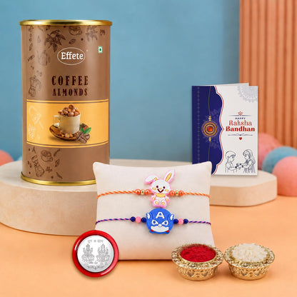 Bunny Rakhi for Brother with Coffee Almond 96gm, Roli Tikka & Card, Pack of 6