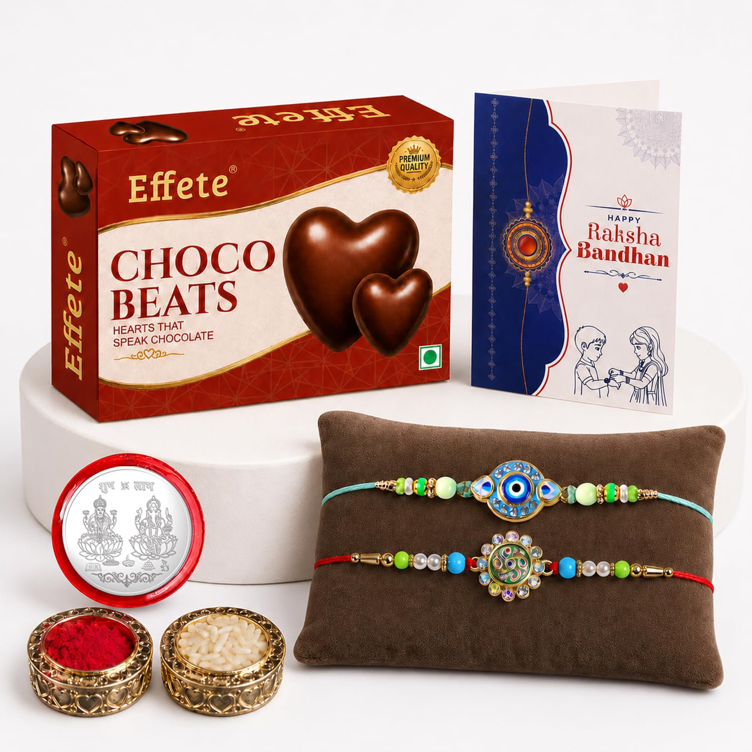 Evil Eye, Round Shape Rakhi Combo - Raksha Bandhan Gift with Choco Beats 32gm, Pack of 6