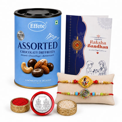 Krishna, Round Shape Rakhi Combo - Raksha Bandhan Gift with Assorted Choco 96gm, Pack of 6