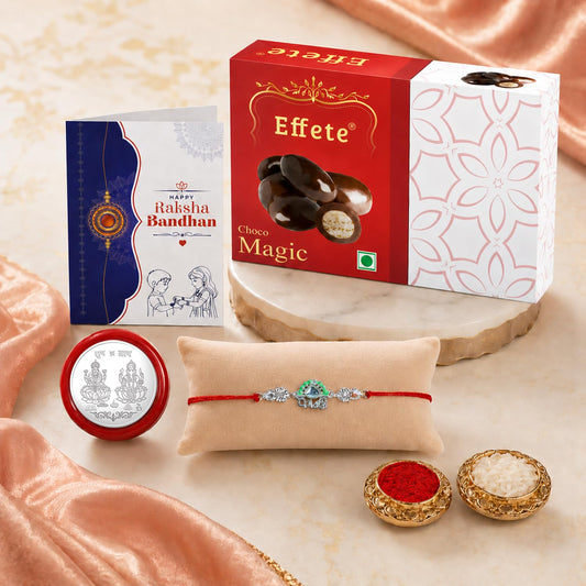 Kanha Rakhi for Brother with Chocolate Magic 32gm, Roli Tikka & Card, Pack of 5