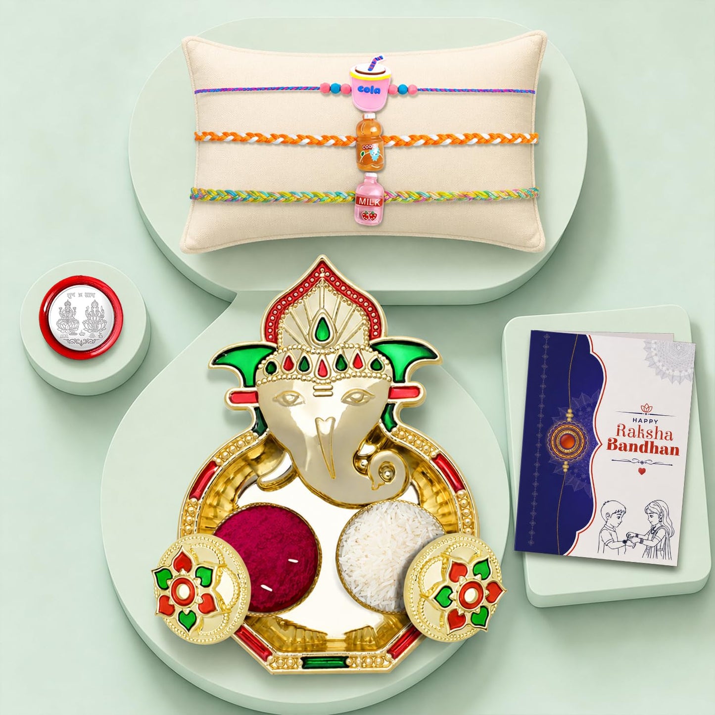Kids, Food Multicolor Rakhi for Brother & Bhaiya with Shri Ganesh | Pack of 7