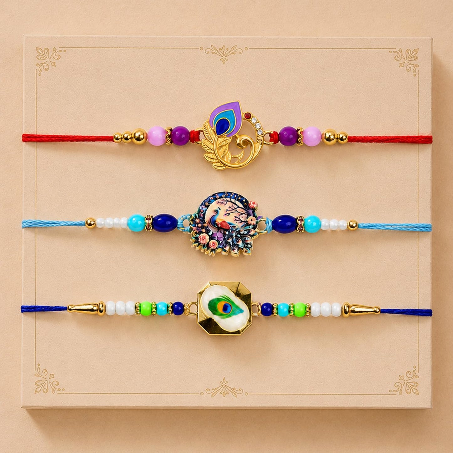 Designer Charming Multicolor Peacock Rakhi for Brother with Roli Tikka, Pack of 6