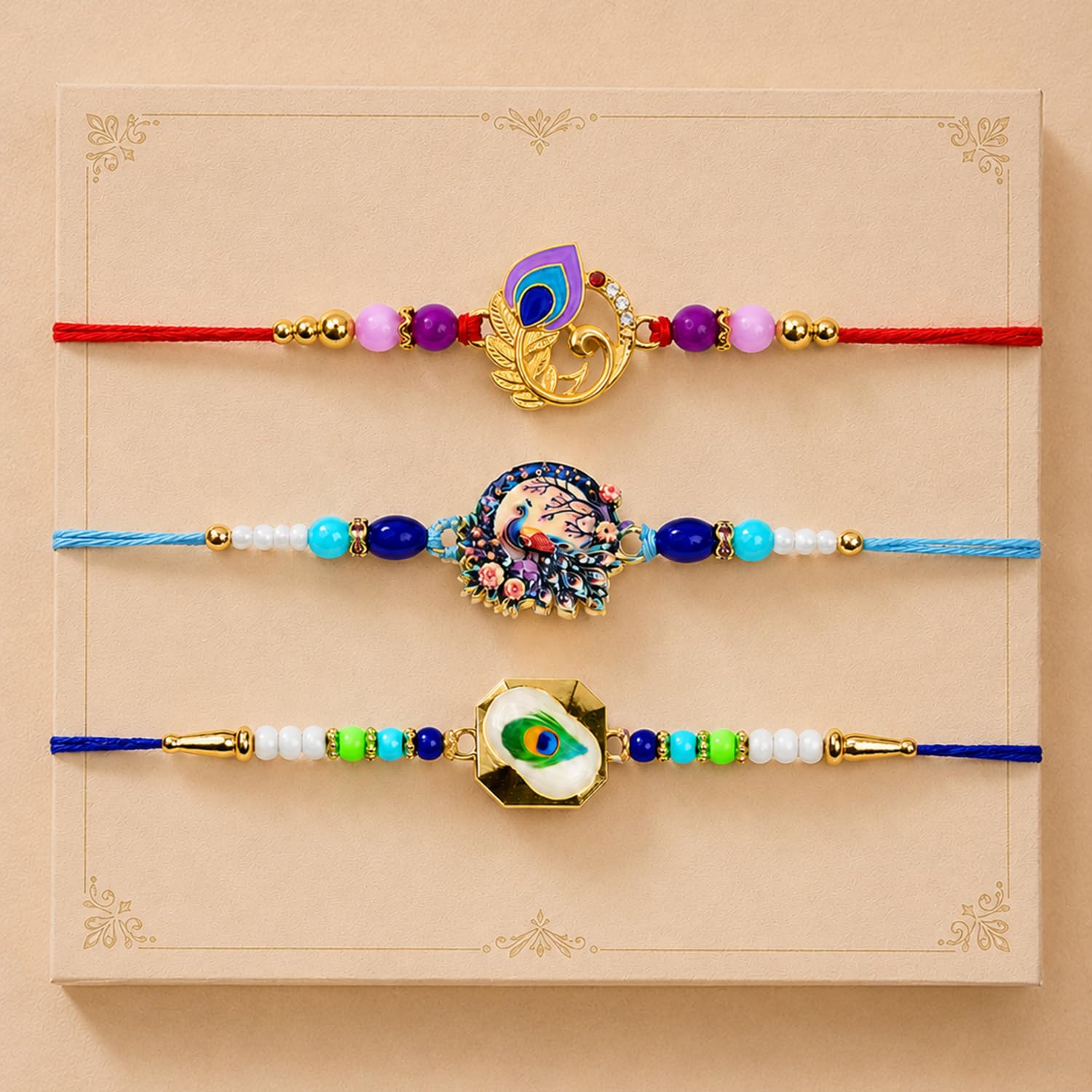 Designer Charming Multicolor Peacock Rakhi for Brother with Roli Tikka, Pack of 6