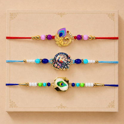Designer Charming Multicolor Peacock Rakhi for Brother with Roli Tikka, Pack of 6