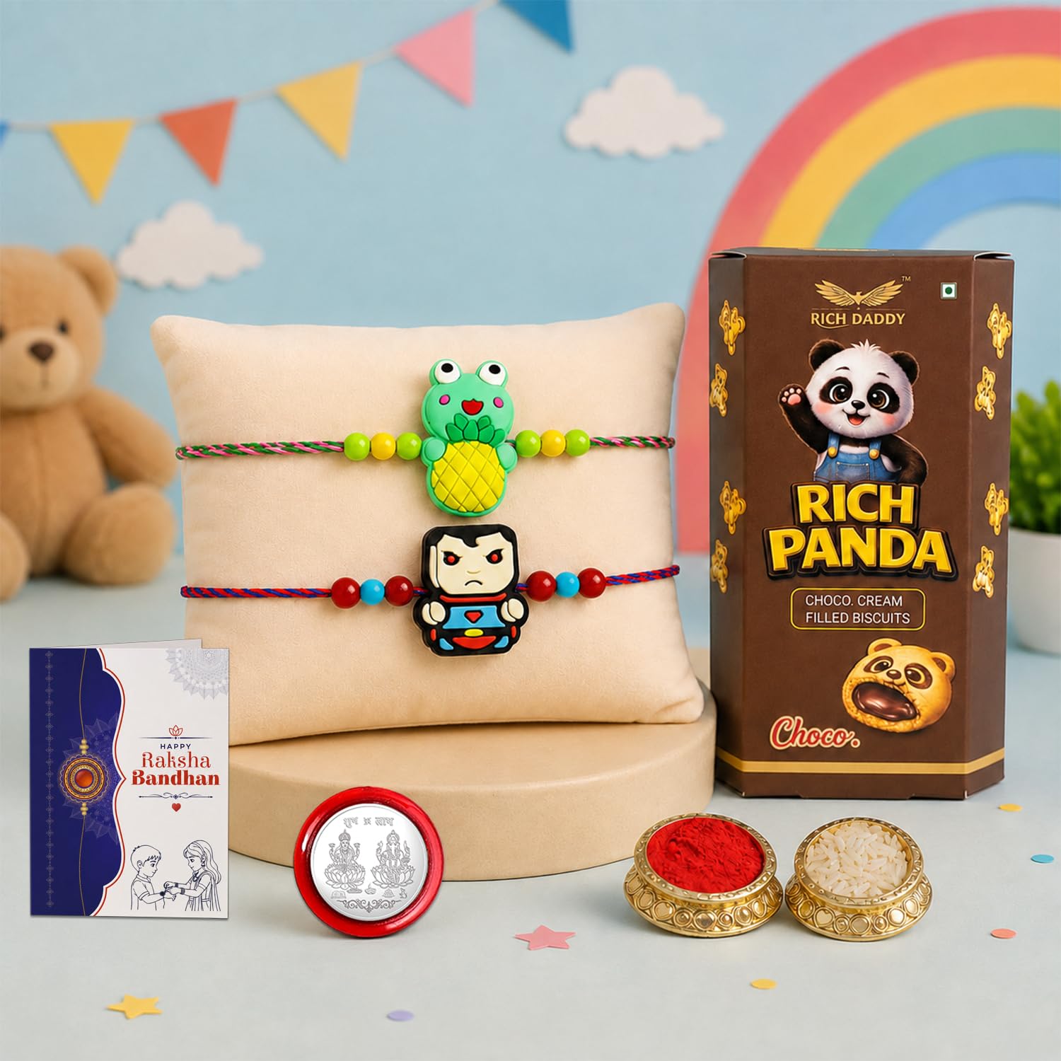 Rakhi for Brother with Biscuit 60gm - Rakshabandhan Gift Set, Pack of 6