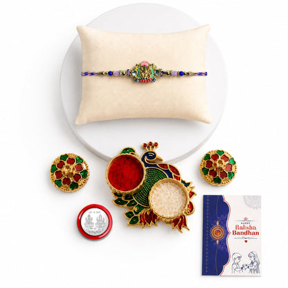 Ganesha Multicolor Rakhi for Brother & Bhaiya with Peacock Shape | Pack of 5