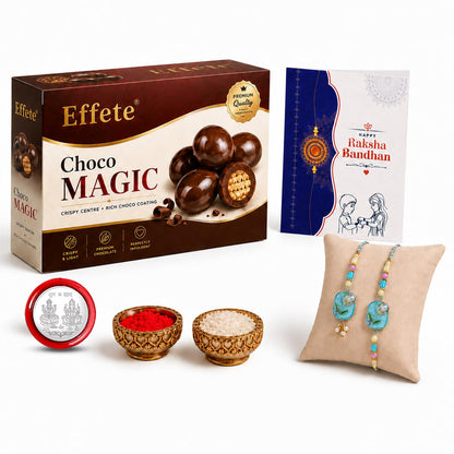 Designer Rakhi for Brother with Choco Magic 96gm, Roli Tikka, Pack of 6 | Premium