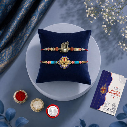 Ganesha Beads Rakhi for Brother with Tilak Set, Pooja Coin & Card, Rakhi Set (V6)