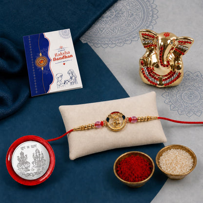 Rakhi for Brother – Raksha Bandhan Gift Combo with Ganesha Design Rakhi, Ganesh Idol, Roli