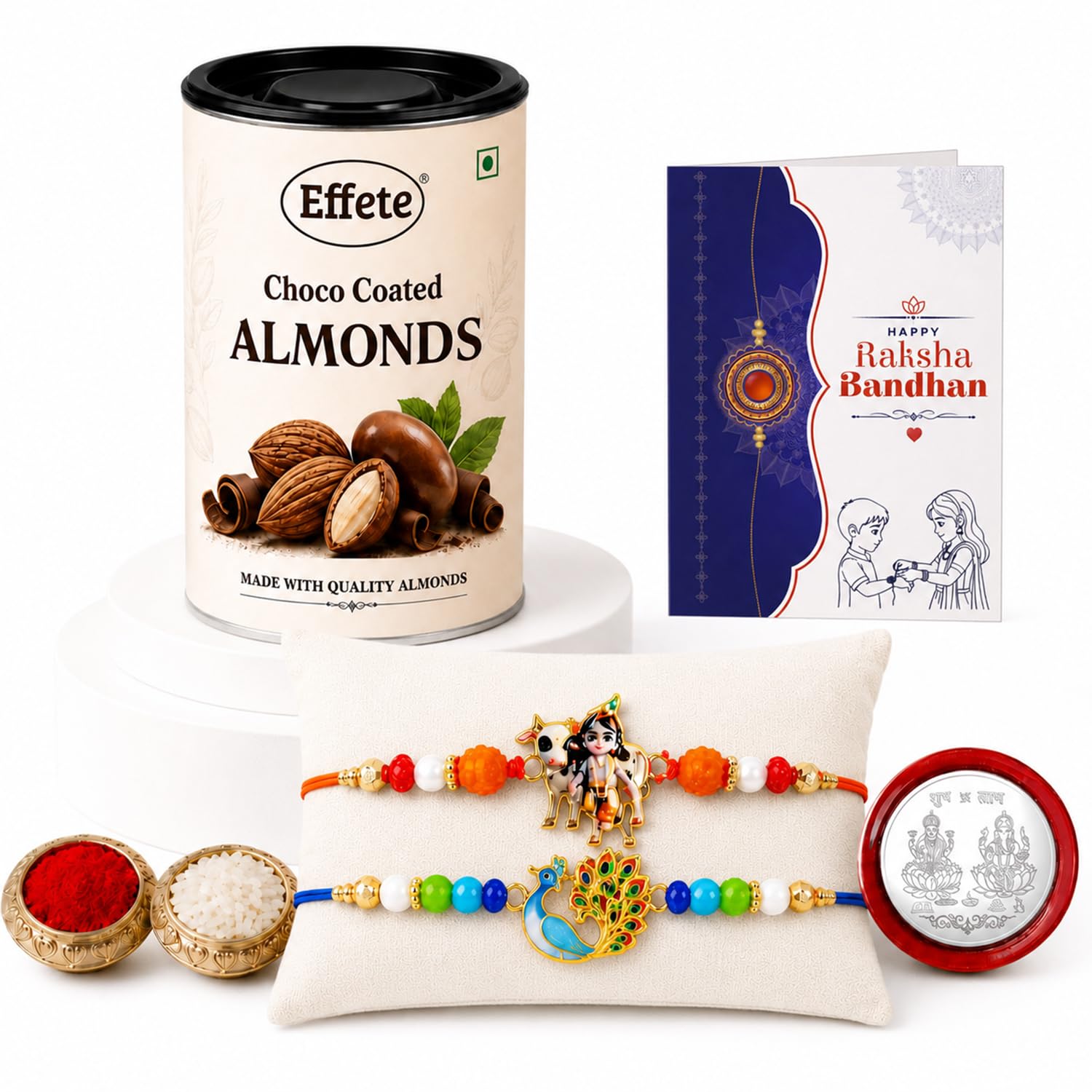 Krishna Cow Charm Rakhi for Brother with Chocolate Almonds 96gm, Pack of 6