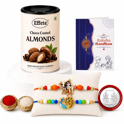 Krishna Cow Charm Rakhi for Brother with Chocolate Almonds 96gm, Pack of 6