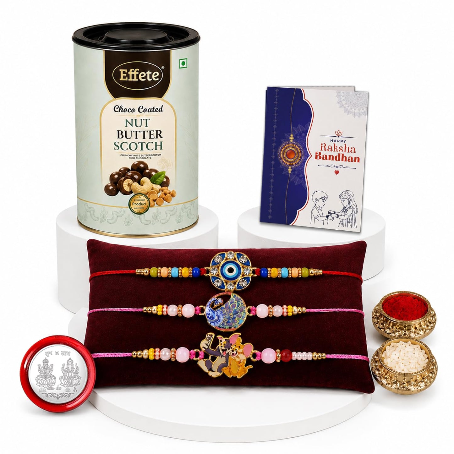 Evil Eye Rakhi Combo - Raksha Bandhan Gift with Choco Butterscotch 96gm, Pack of 7