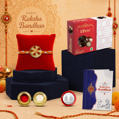 Cheese Cake Rakhi for Brother with Chocolate Magic 32gm, Coin & Card, Pack of 5