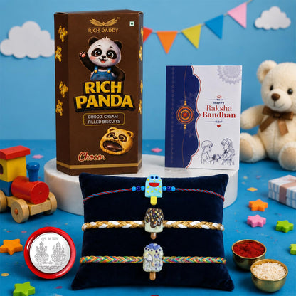 Kids Rakhi for Brother with Biscuit 60gm - Raksha Bandhan Gift Set, Pack of 7