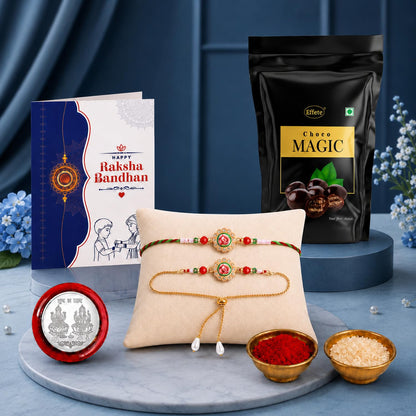 Rakhi for Brother with Chocolate Magic Pouch - Rakshabandhan Gift Set, Pack of 5