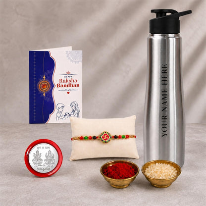 Swastika Style Rakhi for Brother & Bhaiya with Customized Stainless Steel Water