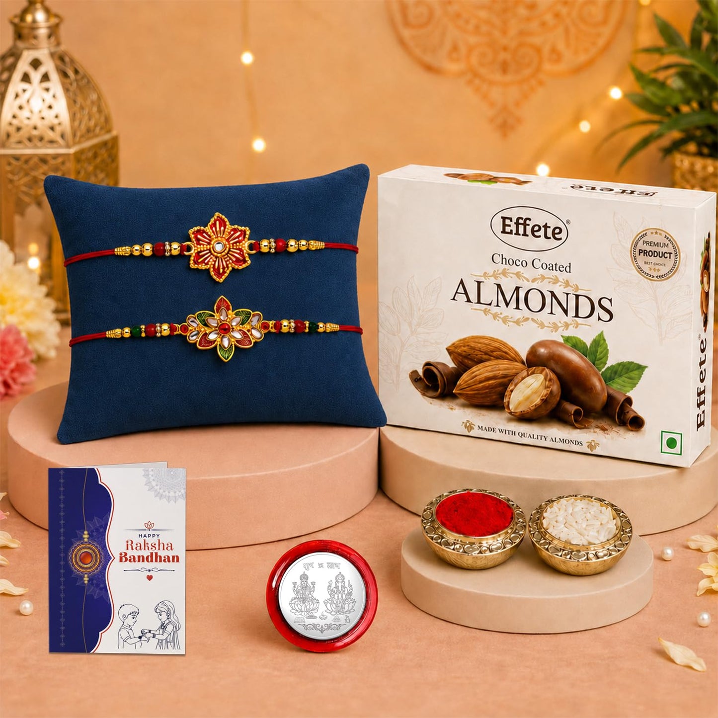 Flower Rakhi for Brother with Chocolate 32gm - Rakshabandhan Gift Set, Pack of 6