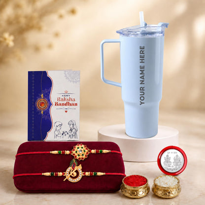 Flower Rakhi for Brother with Travel Tumbler - Raksha Bandhan Gift Set, Pack of 6