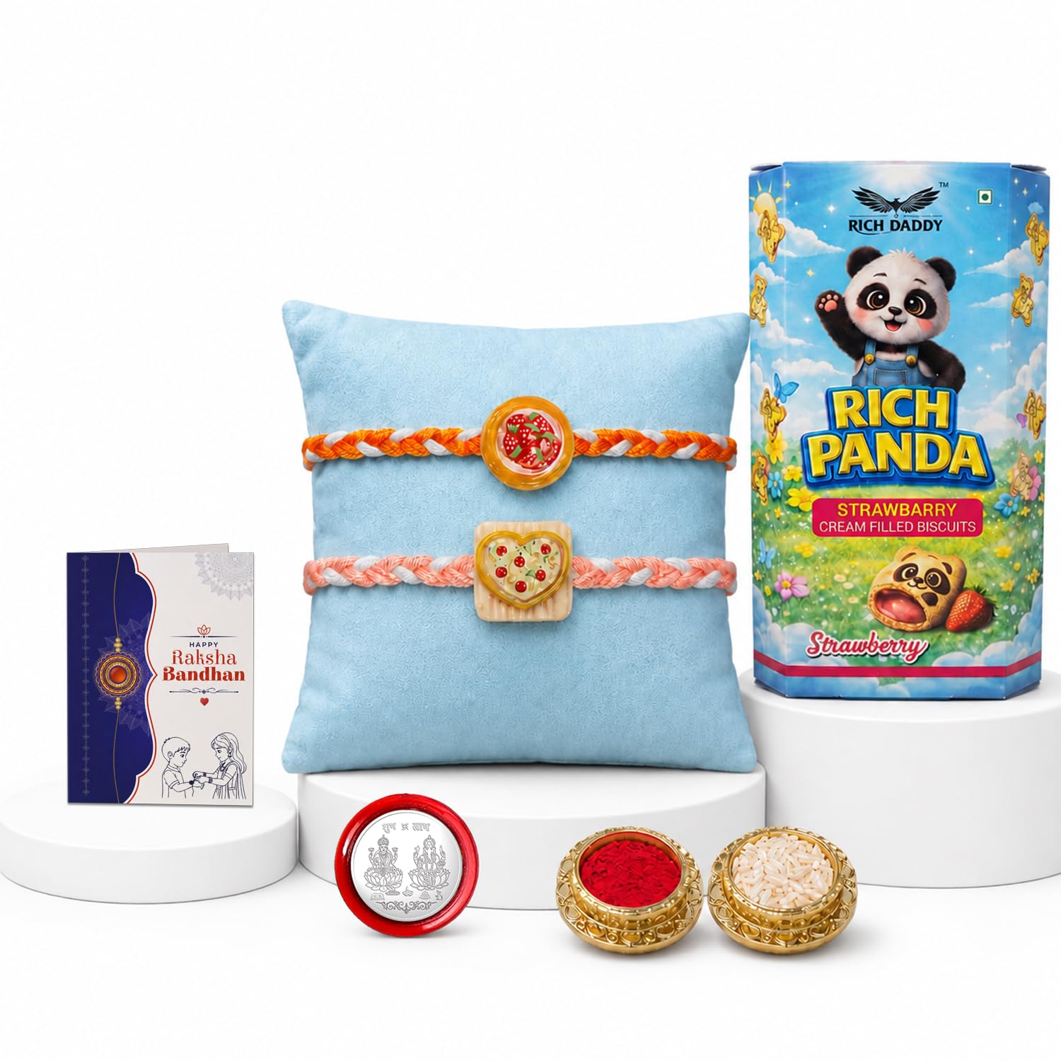 Strawberry Rakhi for Brother with Biscuit 60gm - Raksha Bandhan Gift, Pack of 6