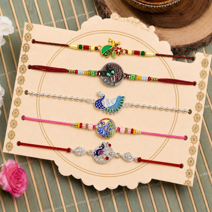 Designer Delightful Rakhi for Brother with Roli Tikka & Greeting Card, Pack of 8