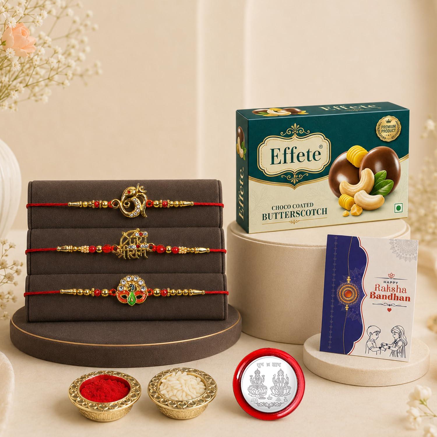 Rakhi for Brother with Butter Scotch 32gm - Raksha Bandhan Gift Set, Pack of 7