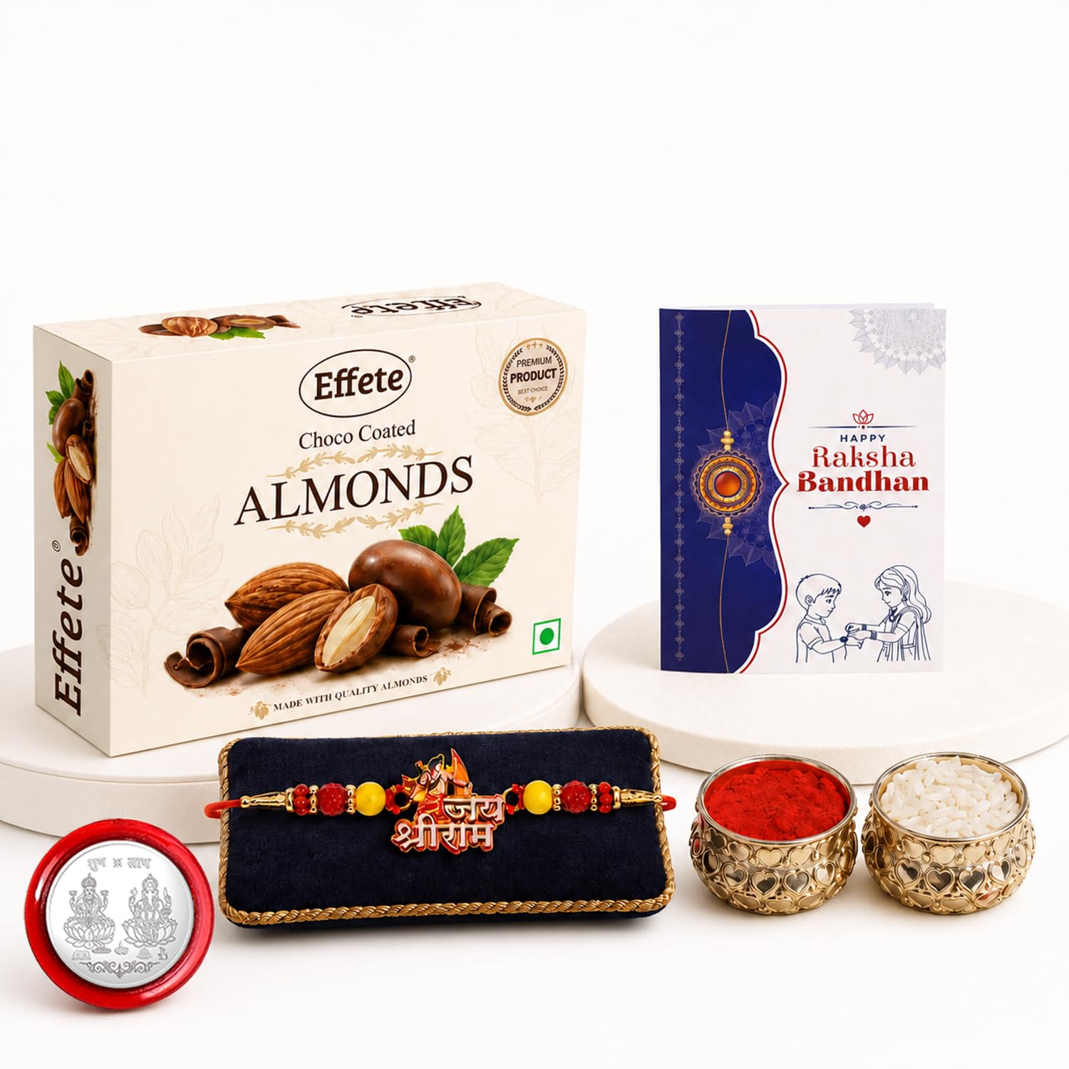 Shri Ram Rakhi Combo - Raksha Bandhan Gift with Choco Almonds 32gm, Pack of 5 | Rakhi Gift